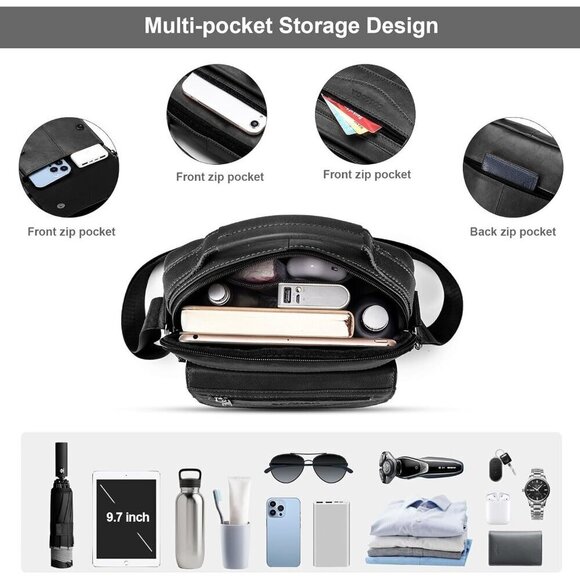 💫 Coscooa Crossbody Bags Men Black Leather Purse Satchel Travel Messenger bag - Picture 4 of 7